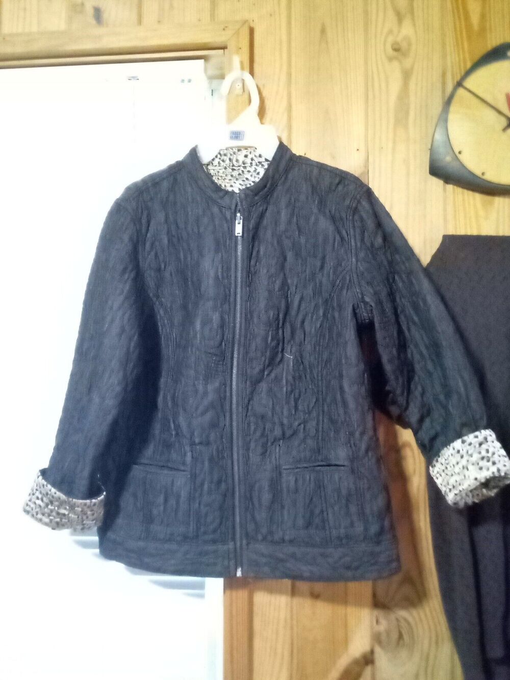 Chico's Reversible Black Animal Print Polyester Cotton 2 Jacket
